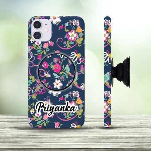Dark Floral Custom Name Mobile Case with Pop Socket