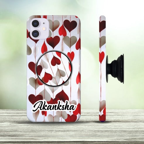 Love Hearts Custom Name Mobile Case with Pop Holder