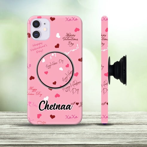 Pink Designer Custom Name Phone Case with Pop Holder