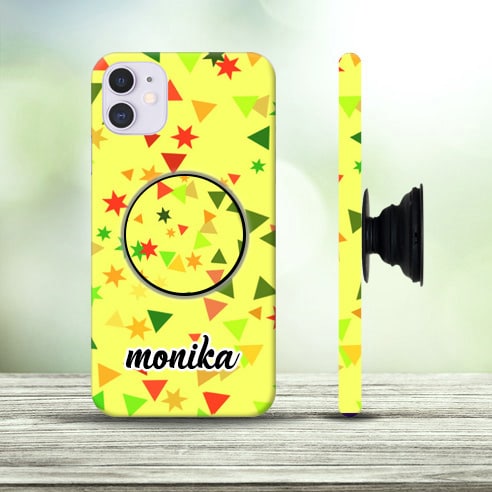 Yellow Abstract Mobile Cover with Pop Holder