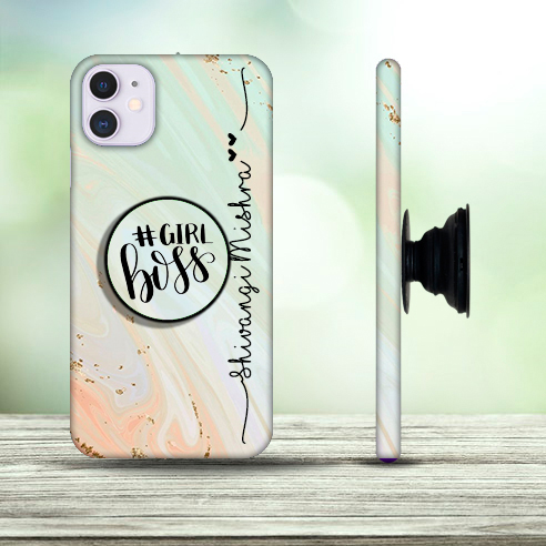 Marble name phone cover with Girl Boss Pop Holder