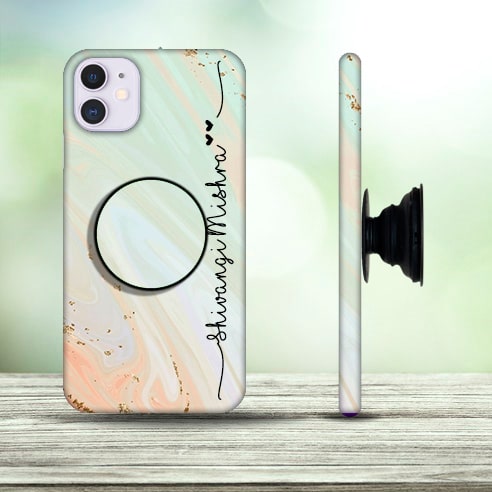 Marble name phone cover with Pop Holder