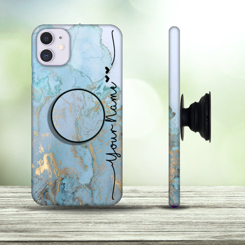15 – Blue Marble With Golden Line Phone Case with Pop Holder