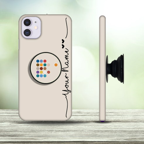 18 – Designer Custom Name Mobile Case with Polka Dots Pop Socket