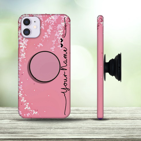 31 – Floral Pink Custom Name Phone Case with Pop Holder