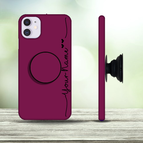 34 – Custom Name Plain Mehroon Color Phone Case with Pop Holder