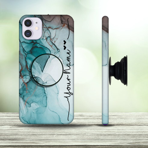 37 – Dark Blue Marble Design Custom Phone Case with Pop Holder