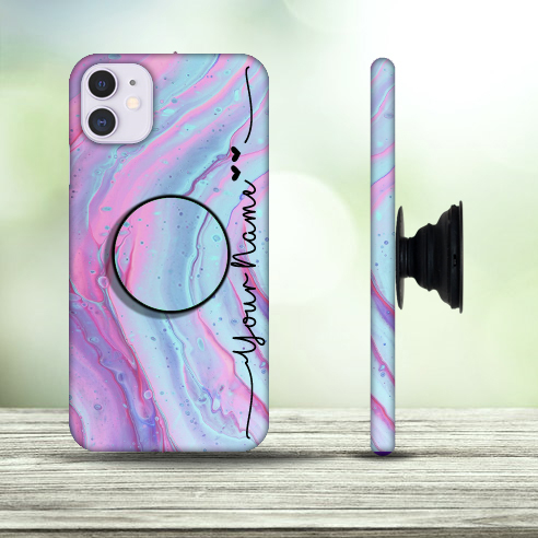 38 – Multicolor Liquid Marble Design Phone Case with Pop Holder