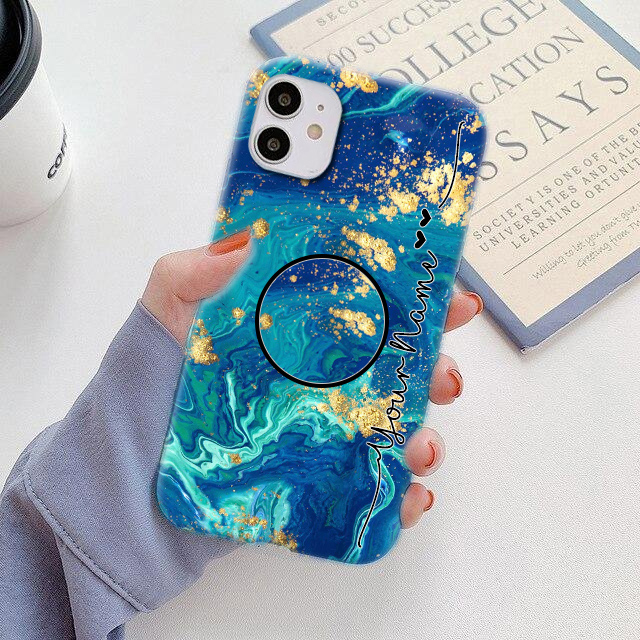 1212 – Blue Liquid Marble Phone Case with Holder