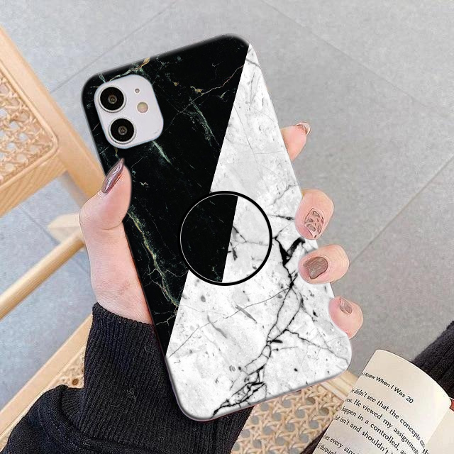 123 – White And Balck Marble Phone Case with Pop Holder