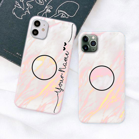1239 – Beautiful Pink Marble Phone Case with pop Socket