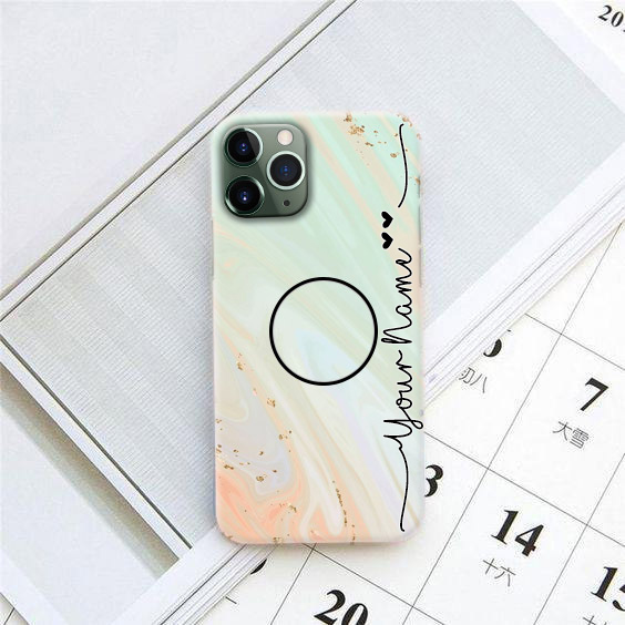 1246 – Custom Name Liquid Marble Mobile Cover with Holder