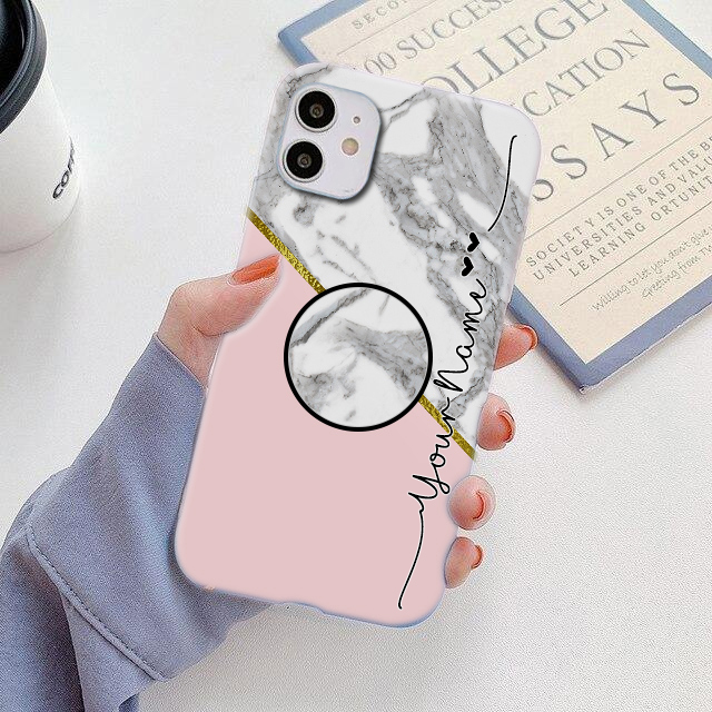 128 – Pink and White Marble Phone Case with Holder