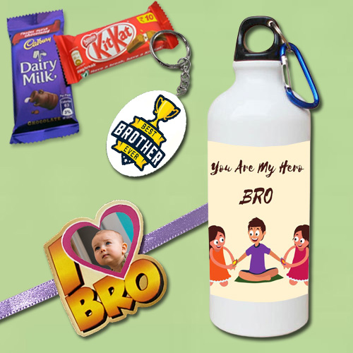 I Love My Bro Custom Rakhi Combo with Sipper Bottle | Photo Rakhi Gifts